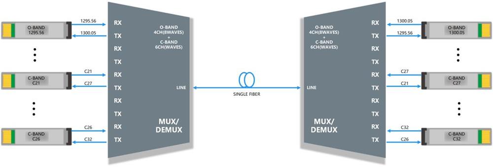 6CH (12Waves) C-band + 4CH(8Waves) O-band DWDM MUX DEMUX