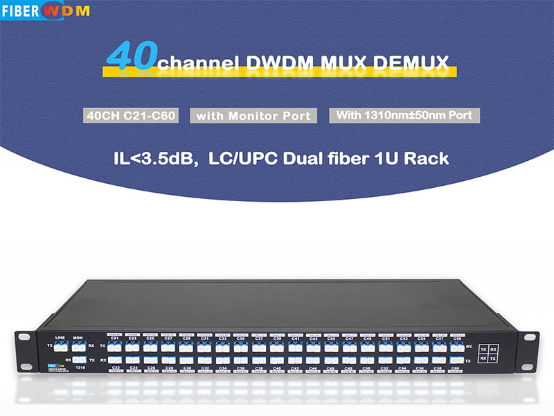 DWDM MUXDEMUX40チャネルC21-C60デュアルファイバーLC/UPC1Uラック
