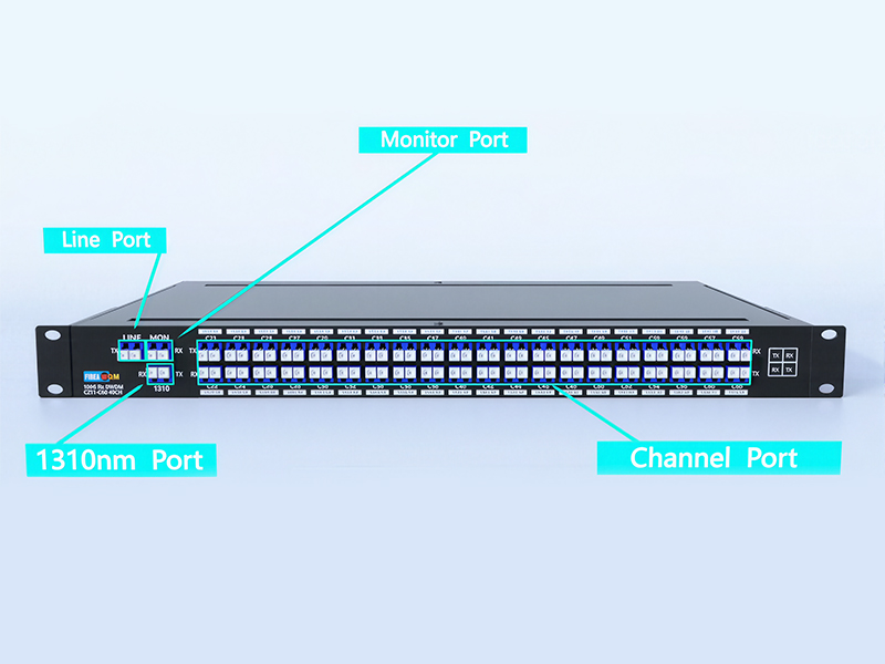 DWDM MUX DEMUX 40CH C21-C60、1310nmおよびモニターポート、LC/UPCデュアルファイバー1Uラック
